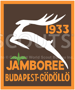 4th World Scout Jamboree â Hungary, 1933

GÃ¶dÃ¶llÃ¶, Hungary, 1933. 25,792 Scouts in camp. The Jamboree daily paper was printed in Hungarian, English, French and German, with contributions in other languages. The unofficial language was "Jamboreese", which consisted mostly of signs emphasized by a happy smile. Each foreign contingent was provided with a "cousin", a local Scout who could help them with the Hungarian language. Air Scouts participated for the first time. First issue of commemorative Scout stamps. The Jamboree badge: the white stag of Hungary. "You may look on that white stag as the pure spirit of Scouting, springing forward and upward, ever leading you onward and upward, to leap over difficulties, to face new adventures."(B-P)