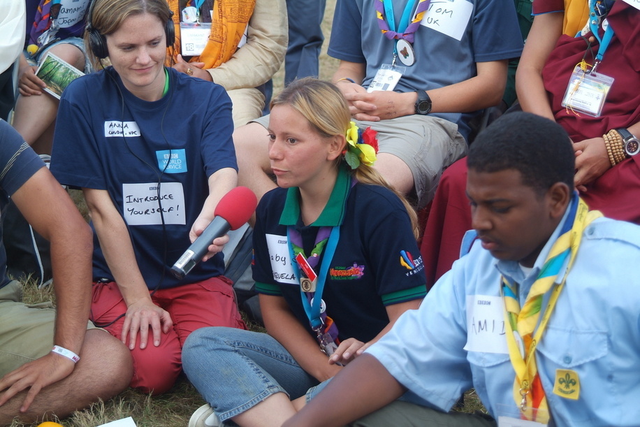 Scouts expressing their opinion for the BBC radio at the World Jamboree