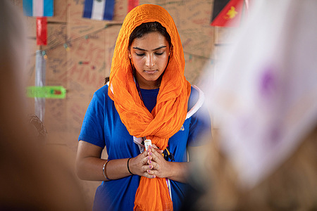 Amrit Gill of Great Britain attends a Sikh Gurdwaras worship service as the World Scouting Jamboree continues as over 45000 scouts representing more than 150 countries from around the globe are at the 24th World Scout Jamboree on Sunday July 28 2019. Check out other photos and videos at http://bit.ly/WSJ2019 (Photography by Chuck Eaton )